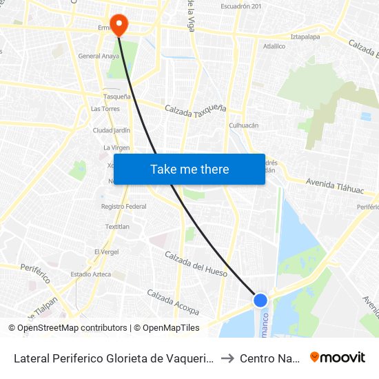 Lateral Periferico Glorieta de Vaqueritos Pedregal de Tepepan Tlalpan Cdmx 14380 México to Centro Nacional de Las Artes map