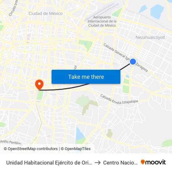 Unidad Habitacional Ejército de Oriente Iztapalapa Cdmx 09230 México to Centro Nacional de Las Artes map