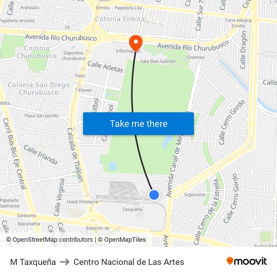 M Taxqueña to Centro Nacional de Las Artes map