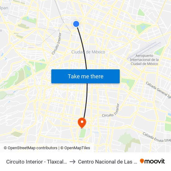 Circuito Interior - Tlaxcaltecas to Centro Nacional de Las Artes map