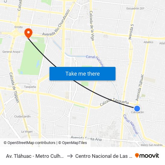 Av. Tláhuac - Metro Culhuacán to Centro Nacional de Las Artes map