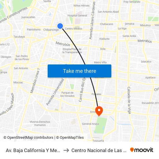 Av. Baja California Y Medellín to Centro Nacional de Las Artes map
