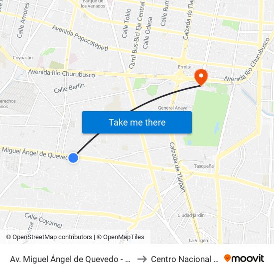 Av. Miguel Ángel de Quevedo - Puente San Francisco to Centro Nacional de Las Artes map