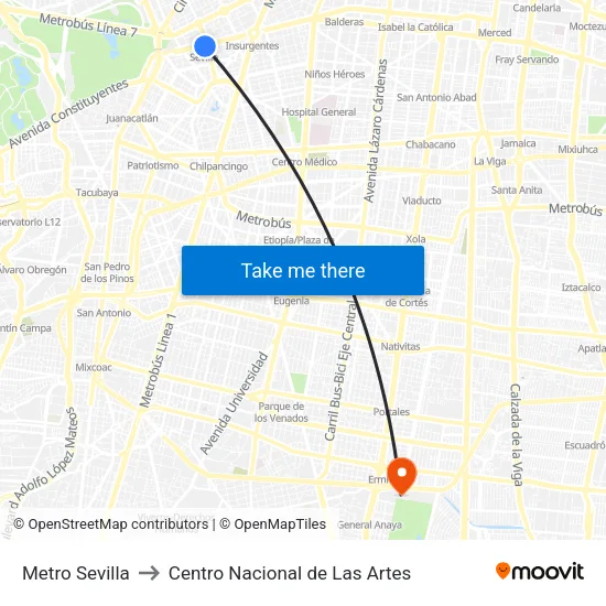 Metro Sevilla to Centro Nacional de Las Artes map