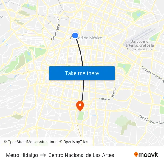 Metro Hidalgo to Centro Nacional de Las Artes map