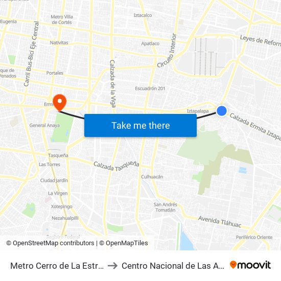 Metro Cerro de La Estrella to Centro Nacional de Las Artes map