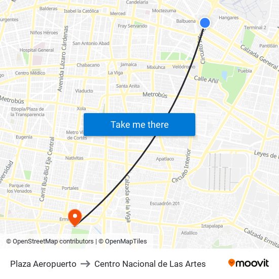 Plaza Aeropuerto to Centro Nacional de Las Artes map