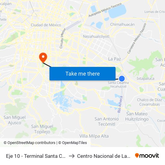 Eje 10 - Terminal Santa Catarina to Centro Nacional de Las Artes map