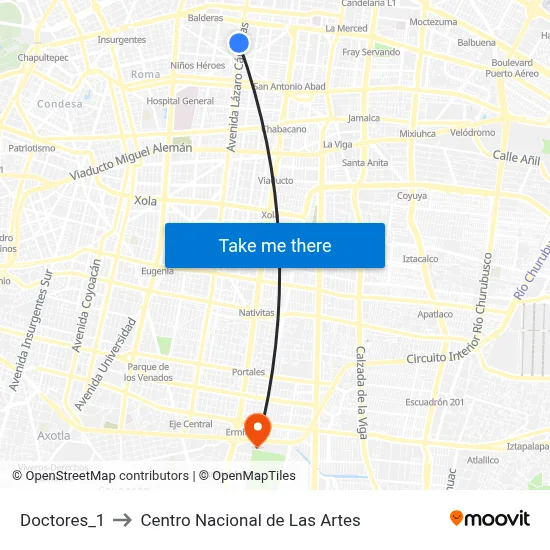 Doctores_1 to Centro Nacional de Las Artes map