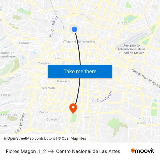 Flores Magón_1_2 to Centro Nacional de Las Artes map