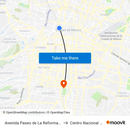 Avenida Paseo de La Reforma - Metro Hidalgo_1 to Centro Nacional de Las Artes map