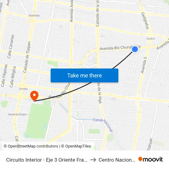 Circuito Interior - Eje 3 Oriente Francisco del Paso Y Troncoso _1 to Centro Nacional de Las Artes map