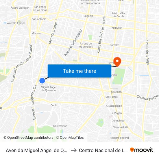 Avenida Miguel Ángel de Quevedo, 60 to Centro Nacional de Las Artes map