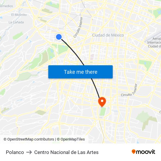 Polanco to Centro Nacional de Las Artes map