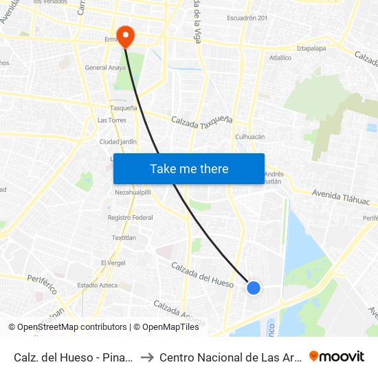 Calz. del Hueso - Pinares to Centro Nacional de Las Artes map