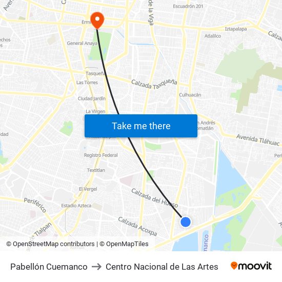 Pabellón Cuemanco to Centro Nacional de Las Artes map