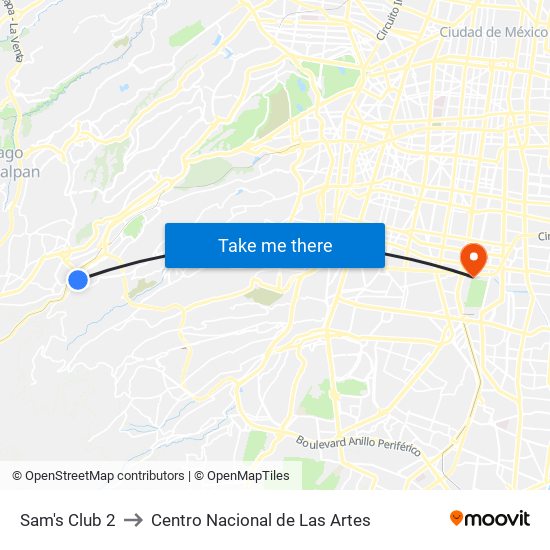 Sam's Club 2 to Centro Nacional de Las Artes map