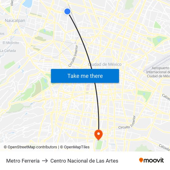 Metro Ferrería to Centro Nacional de Las Artes map