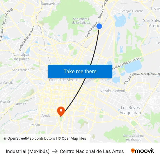 Industrial (Mexibús) to Centro Nacional de Las Artes map