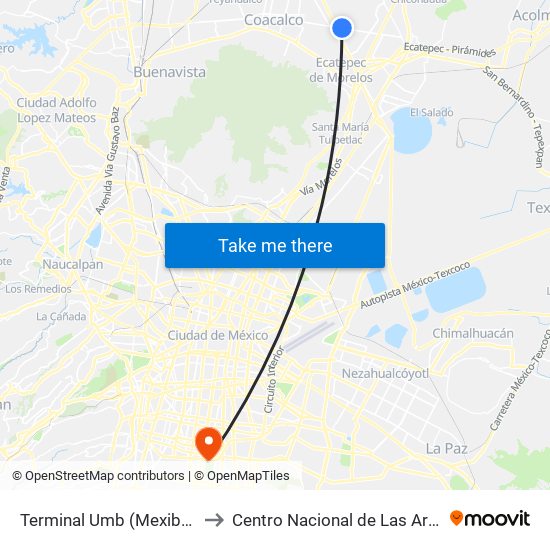 Terminal Umb (Mexibús) to Centro Nacional de Las Artes map