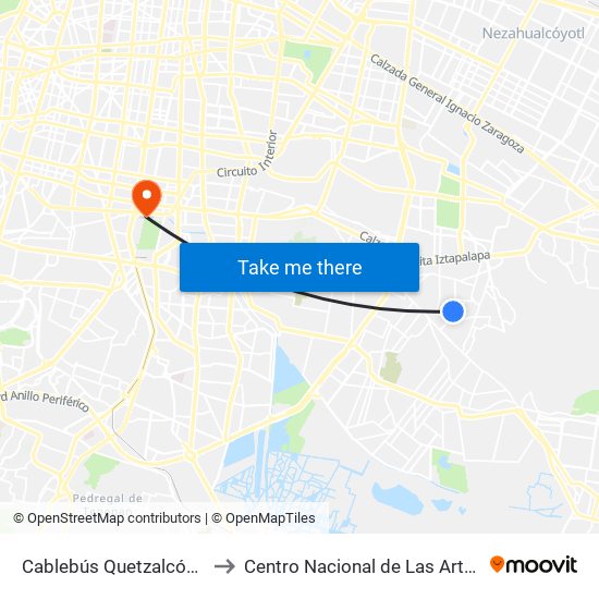 Cablebús Quetzalcóatl to Centro Nacional de Las Artes map