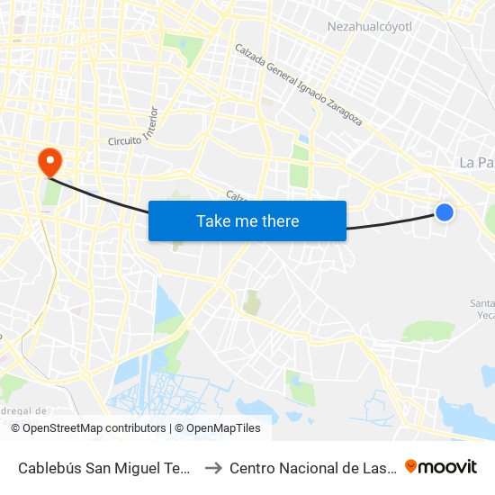 Cablebús San Miguel Teotongo to Centro Nacional de Las Artes map