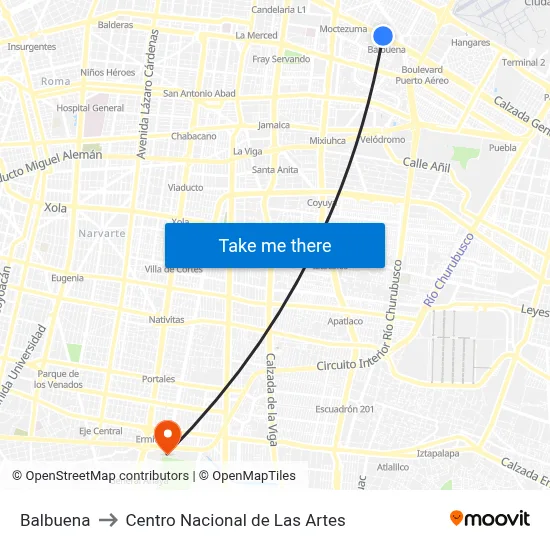 Balbuena to Centro Nacional de Las Artes map
