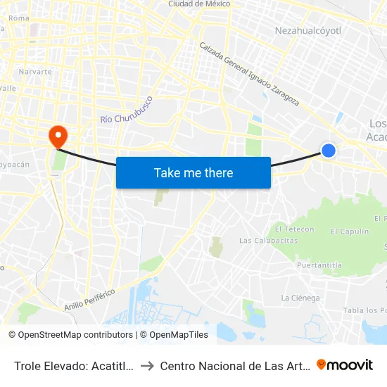 Trole Elevado: Acatitlán to Centro Nacional de Las Artes map