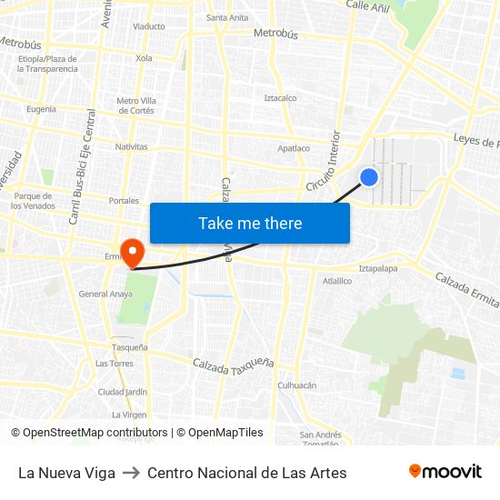 La Nueva Viga to Centro Nacional de Las Artes map
