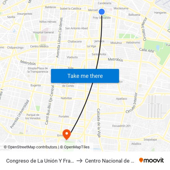 Congreso de La Unión Y Fray Servando to Centro Nacional de Las Artes map