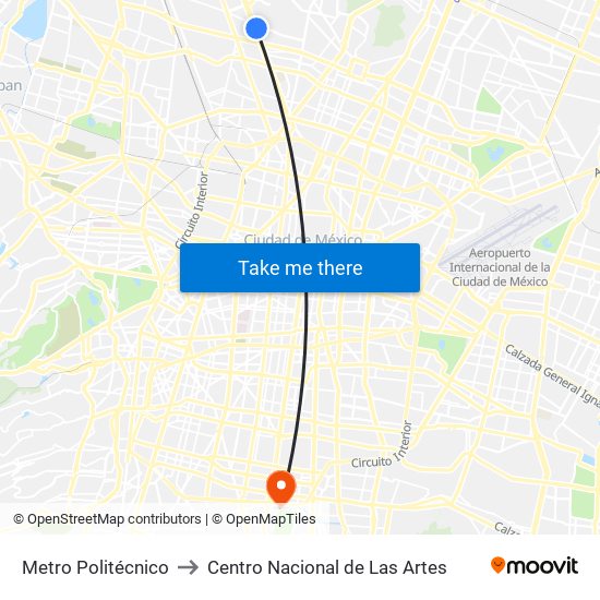 Metro Politécnico to Centro Nacional de Las Artes map