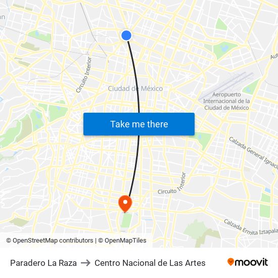 Paradero La Raza to Centro Nacional de Las Artes map