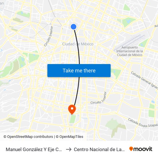 Manuel González Y Eje Central 2 to Centro Nacional de Las Artes map