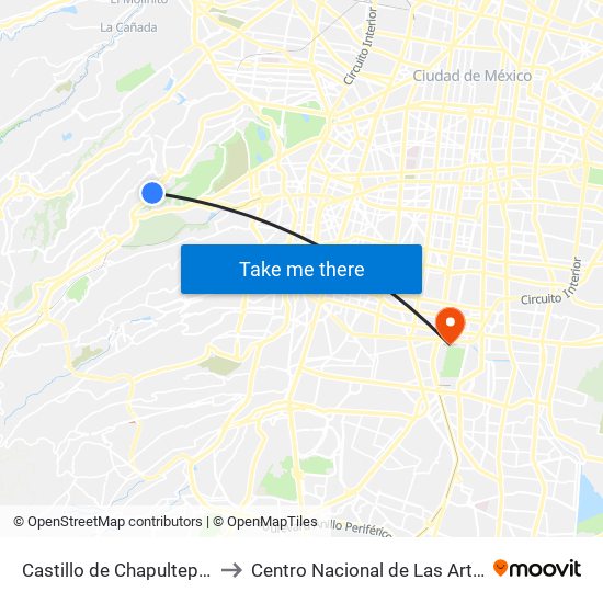 Castillo de Chapultepec to Centro Nacional de Las Artes map