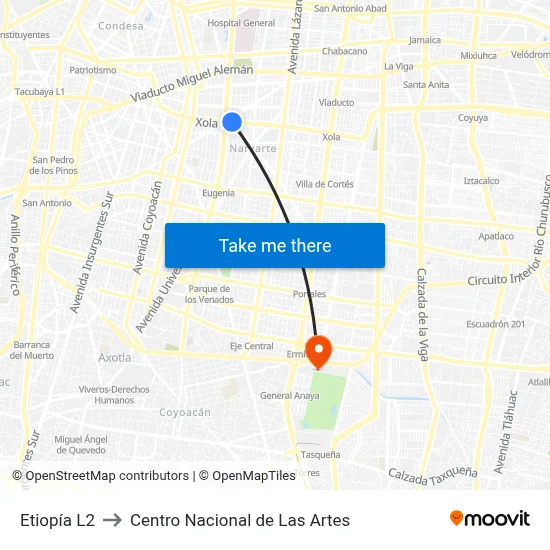 Etiopía L2 to Centro Nacional de Las Artes map