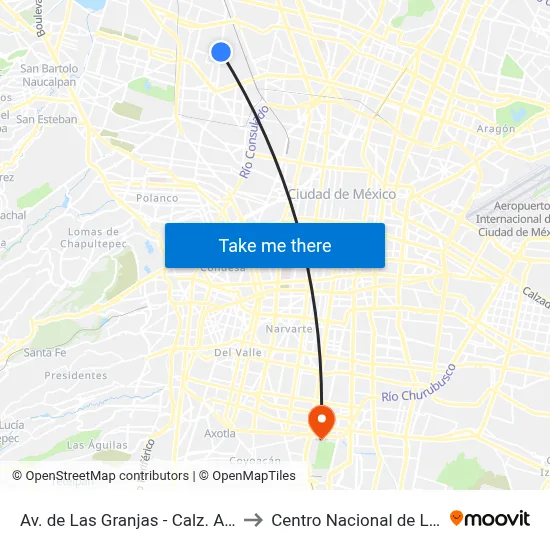 Av. de Las Granjas - Calz. Acalotenco to Centro Nacional de Las Artes map