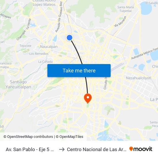 Av. San Pablo - Eje 5 Nte. to Centro Nacional de Las Artes map
