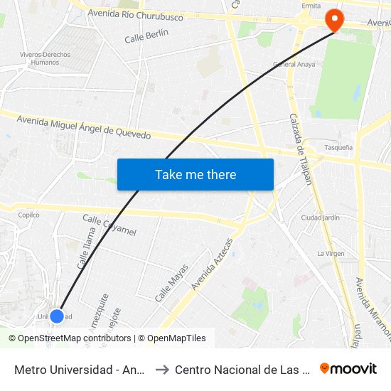 Metro Universidad - Anden B to Centro Nacional de Las Artes map