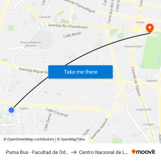 Puma Bus - Facultad de Odontologia to Centro Nacional de Las Artes map