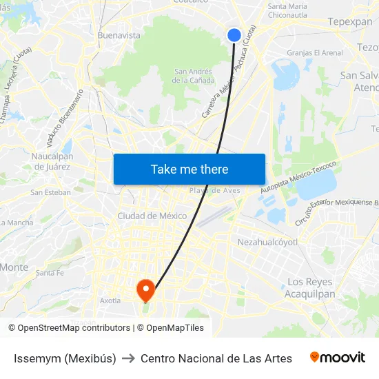 Issemym (Mexibús) to Centro Nacional de Las Artes map