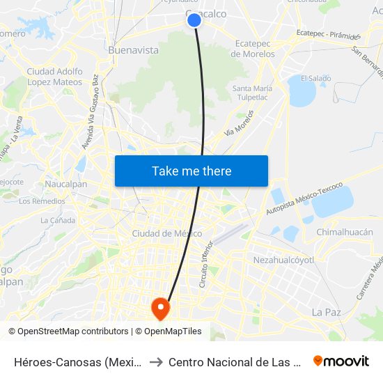Héroes-Canosas (Mexibús) to Centro Nacional de Las Artes map
