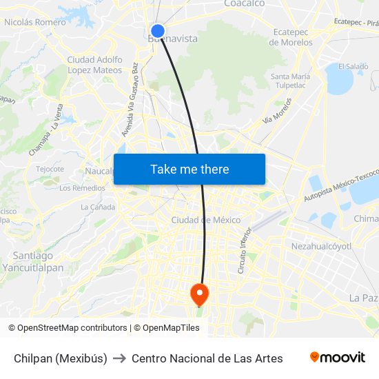 Chilpan (Mexibús) to Centro Nacional de Las Artes map