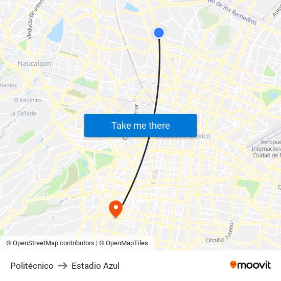 Politécnico to Estadio Azul map