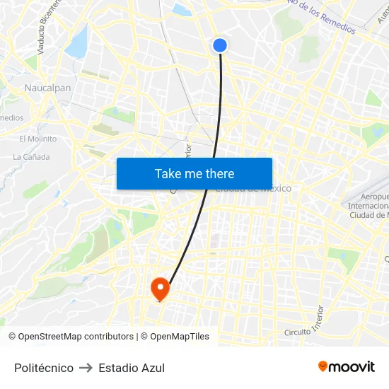 Politécnico to Estadio Azul map