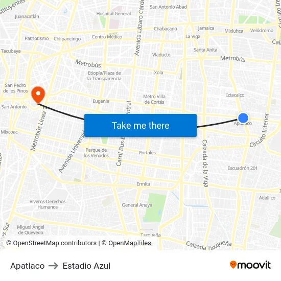 Apatlaco to Estadio Azul map