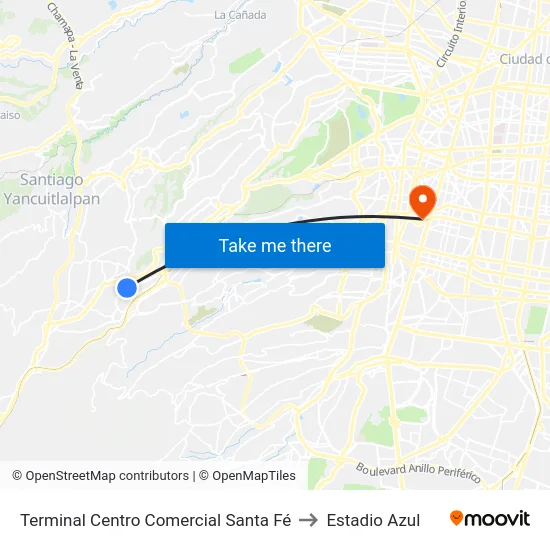 Terminal Centro Comercial Santa Fé to Estadio Azul map