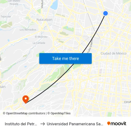 Instituto del Petróleo to Universidad Panamericana Santa Fe map