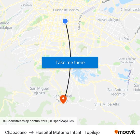 Chabacano to Hospital Materno Infantil Topilejo map