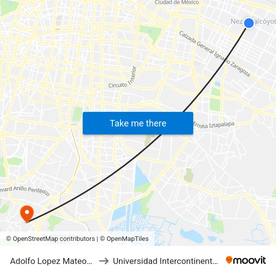 Adolfo Lopez Mateos (Mexibus) to Universidad Intercontinental Campus Sur map