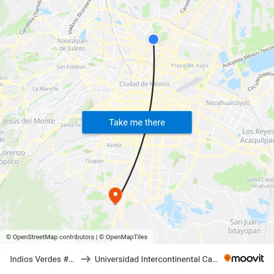 Indios Verdes #14398 to Universidad Intercontinental Campus Sur map